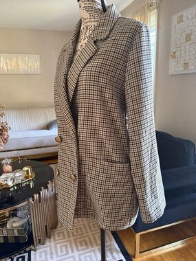 Houndstooth Double-Breasted Blazer Jacket - Black & White